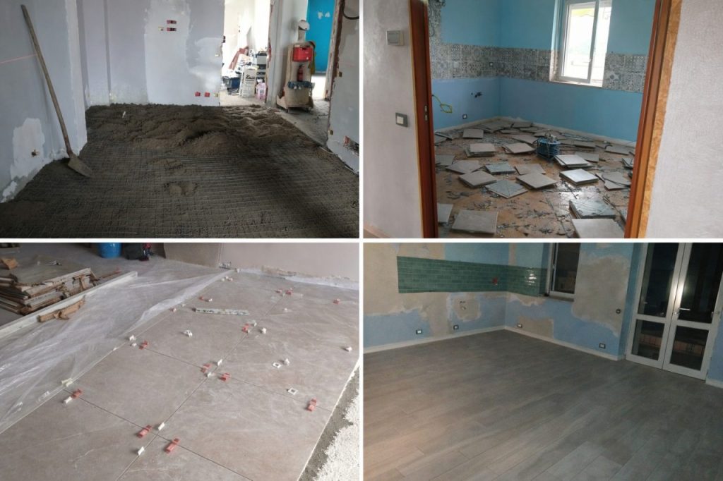 Fasi reali di ristrutturazione e rifacimento pavimenti.