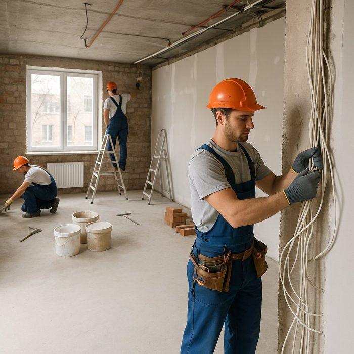 Quanto costa ristrutturare una casa – operai al lavoro in un appartamento a Torino