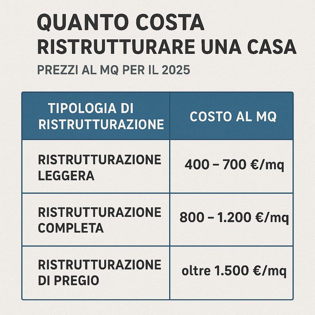 Tabella prezzi al mq 2025 – quanto costa ristrutturare una casa in Italia